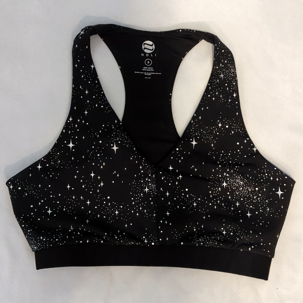 Holographic star print sports bra